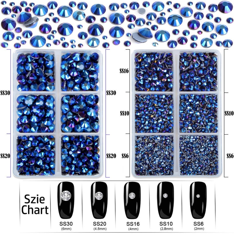 LPBeads 6400 Pieces Black AB Hotfix Rhinestones Flat Back 5 Mixed Sizes Crystal Round Glass Gems with Tweezers and Picking Rhinestones Pen - Image 2